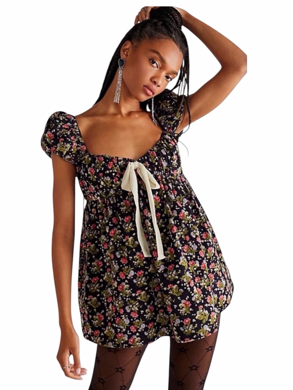 Free People Floral Corduroy Babydoll Tunic Mini Dress Cottagecore M